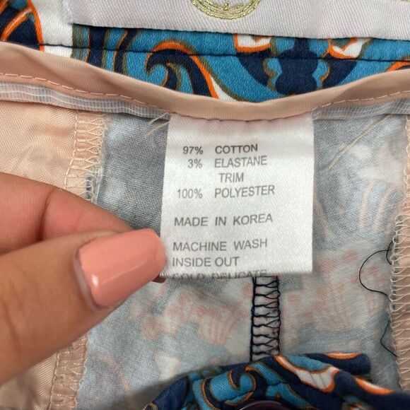 TRACY NEGOSHIAN Size 4 Colorful Floral Print Chino Shorts Stretch Blue Orange - Picture 4 of 6